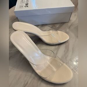 Elegant Cream Slip on Clear heels With Clear Straps New In Box